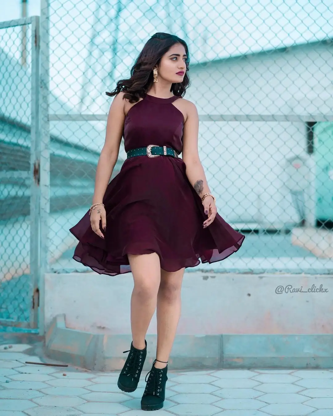 Indian Actress  Nayani Pavani Long Legs Show in Maroon Skirt